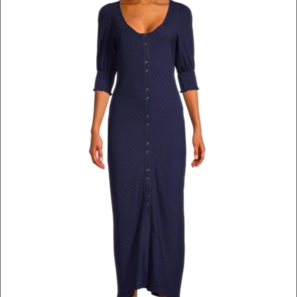 New Betsey Johnson Navy Blue Ribbed Sheath Dress, Half Sleeves